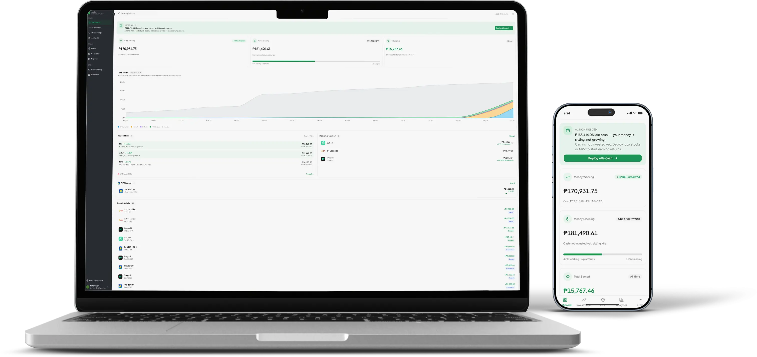The Invesko dashboard on a laptop and on a phone